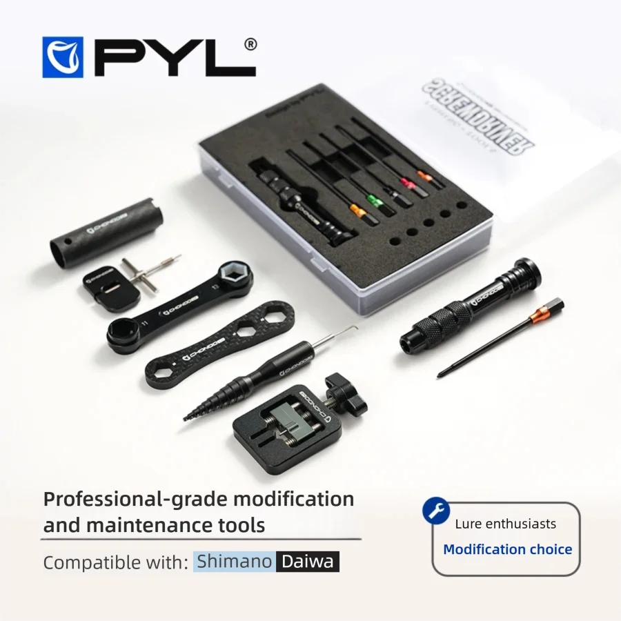 Reel Repair Kit - ชุดเครื่องมือดัดแปลงรอกตกปลา PYL ชุดไขควงรอกเบทคาสติ้ง + ตัวถอดสลักเพลาสั้น และอุปกรณ์เสริมประแจคาร์บอนไฟเบอร์