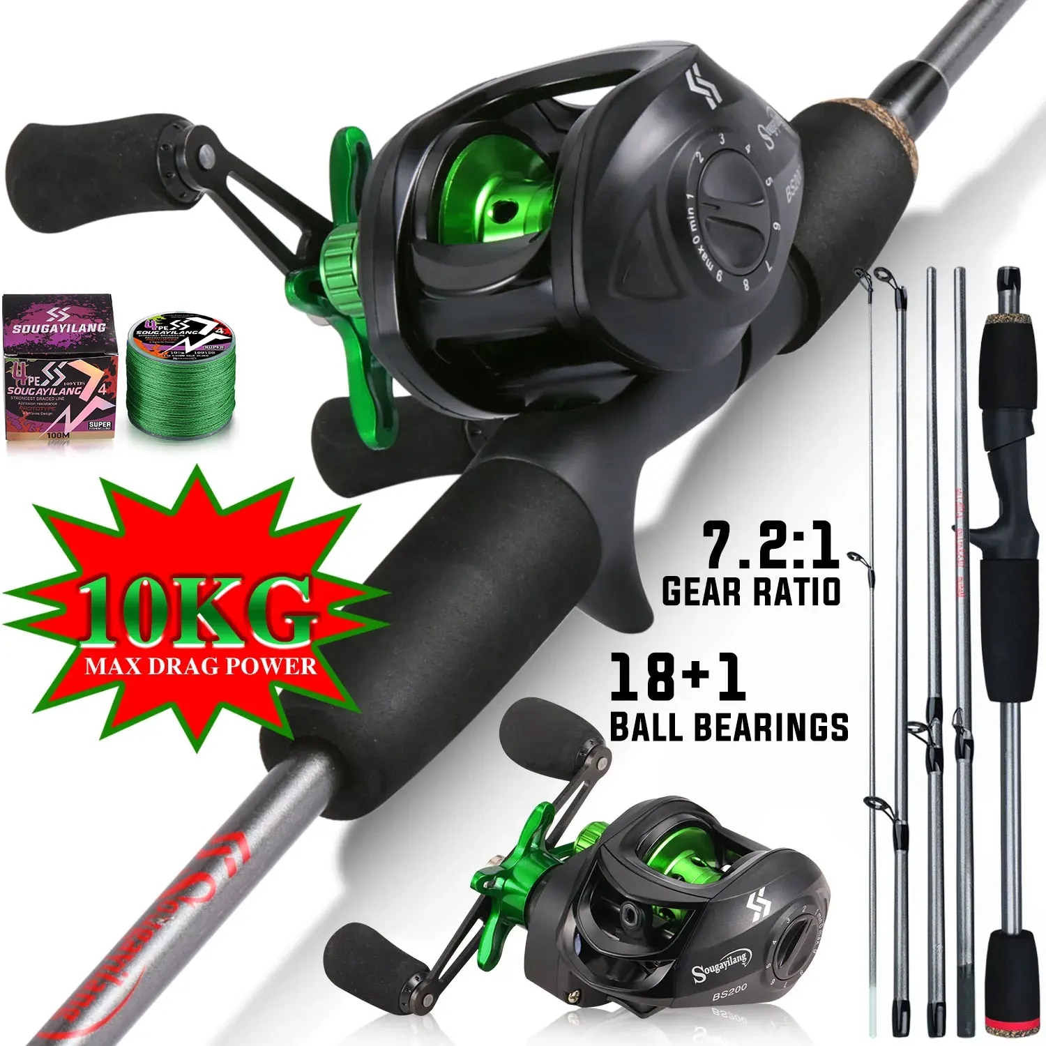 Conventional Reel - Sougayilang ตกปลา Rod Combo 1.7m คาร์บอนไฟเบอร์